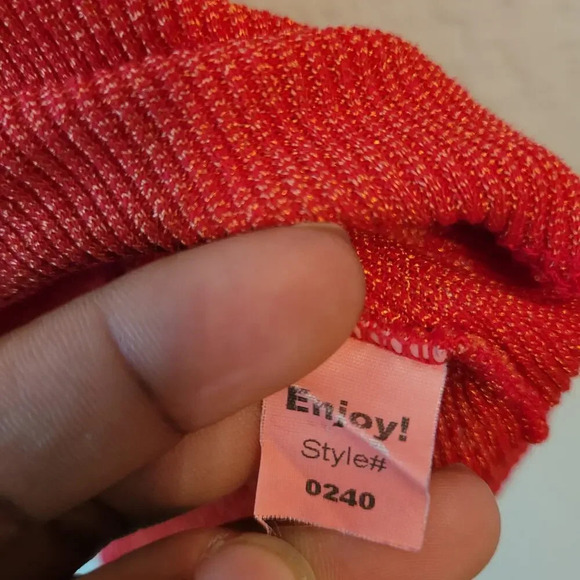 Michael Stars Womens Blouse Red Knit Short Sleeves V-Neck Stretch Shimmer - Picture 6 of 7